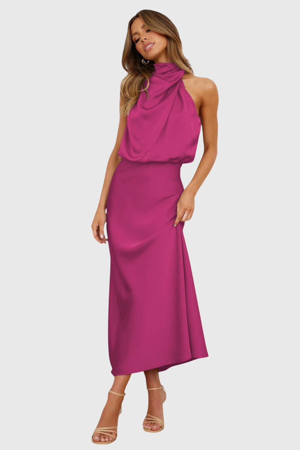 Ava™ | Glamorous Satin Halter Dress